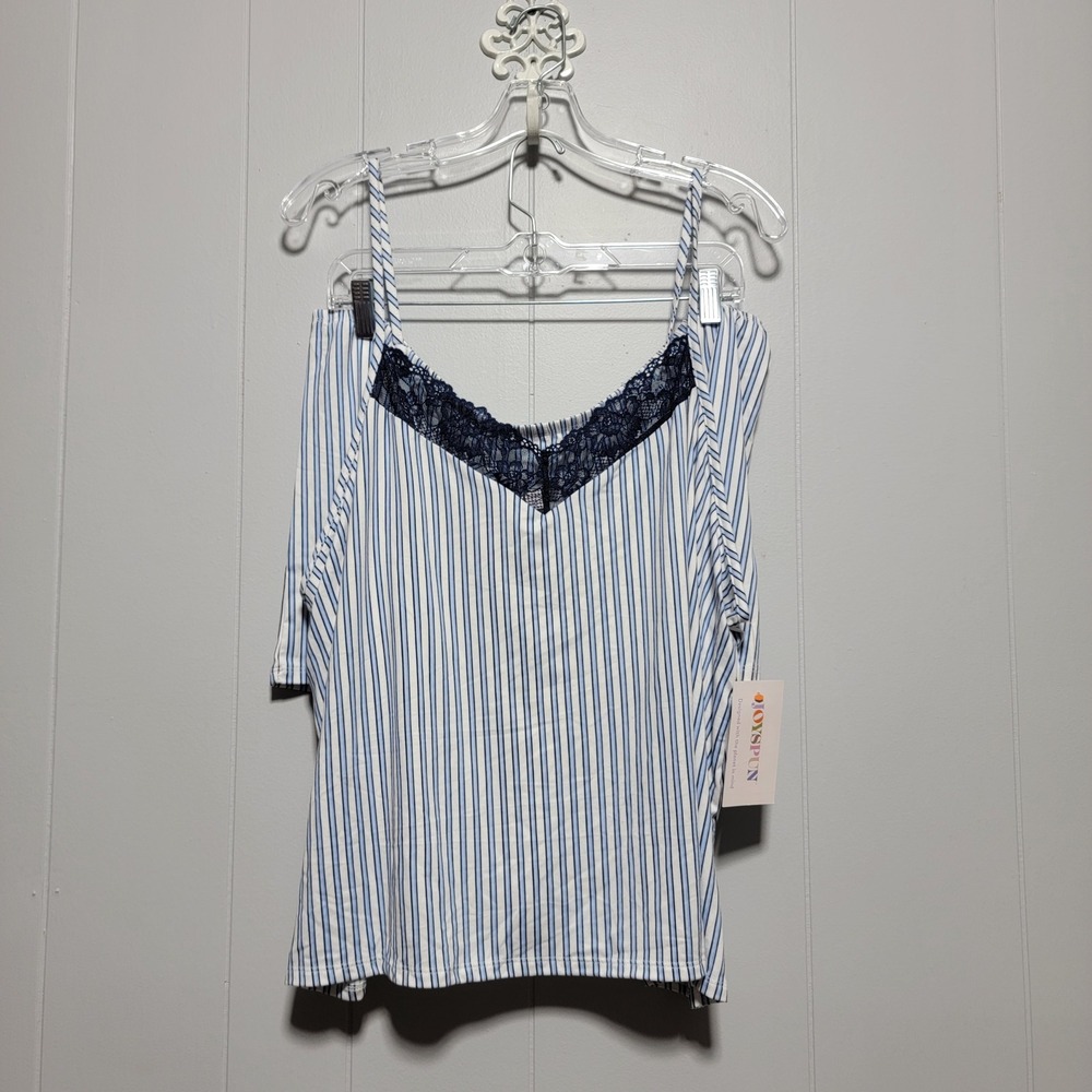 Joyspun Dreamy Soft Pajama Set 2X 18W-20 Blue White Striped Lace Cami Shorts NEW